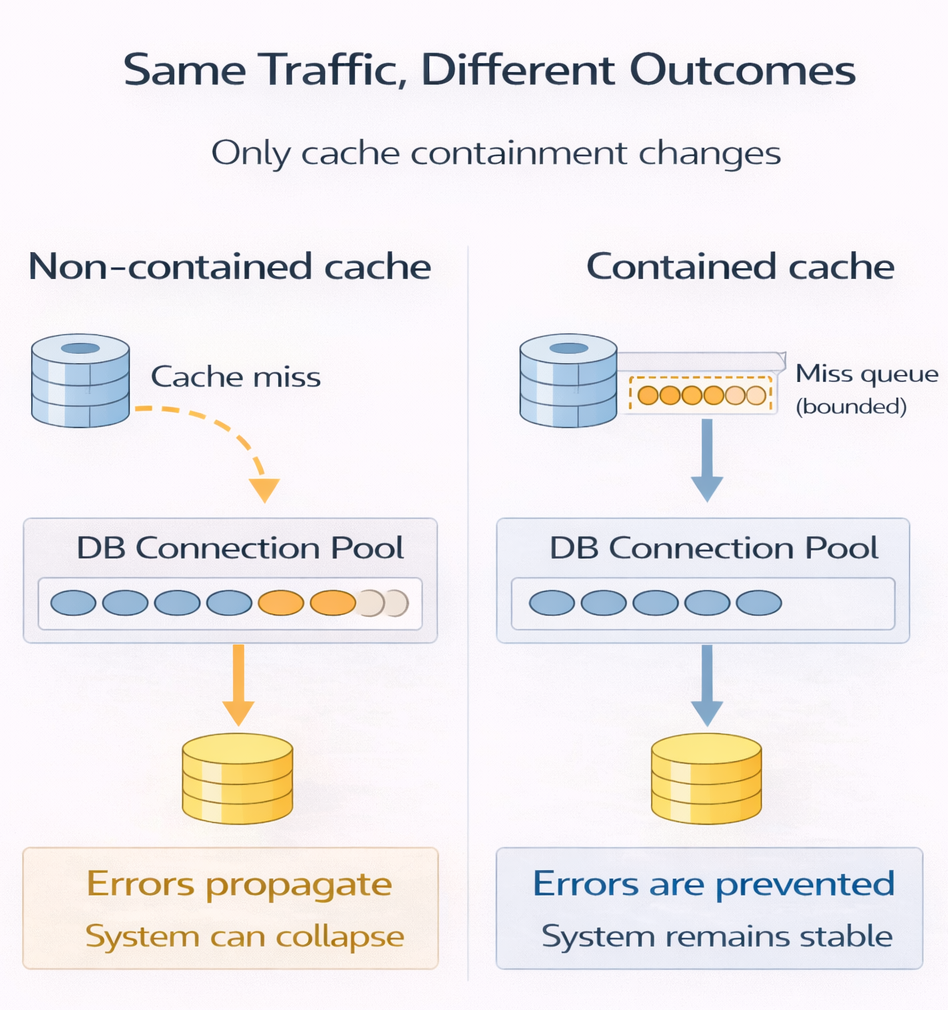 Contained versus non-contained cache behavior under disturbance